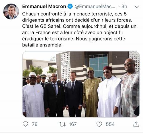 تغريدة الرئيس الفرنسي ماكرون